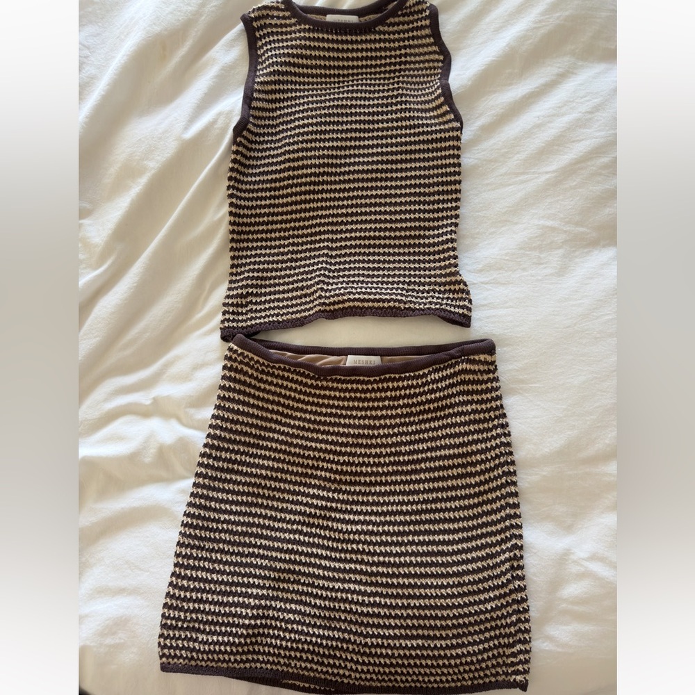 Meshki Brown Striped Knit Skirt Set M/L